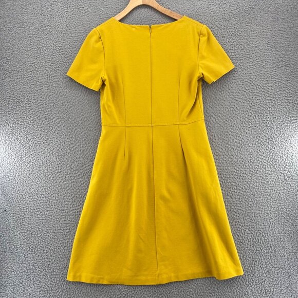 Boden Dress Womens 8R Yellow Fit & Flare Short Sleeve Ponte Knit Notch Neck Mini - Picture 3 of 12